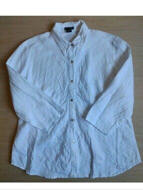 Ecologie Pearl Buttons 100% Linen Shirt Blouse White Women L Long Sleeve Stitch